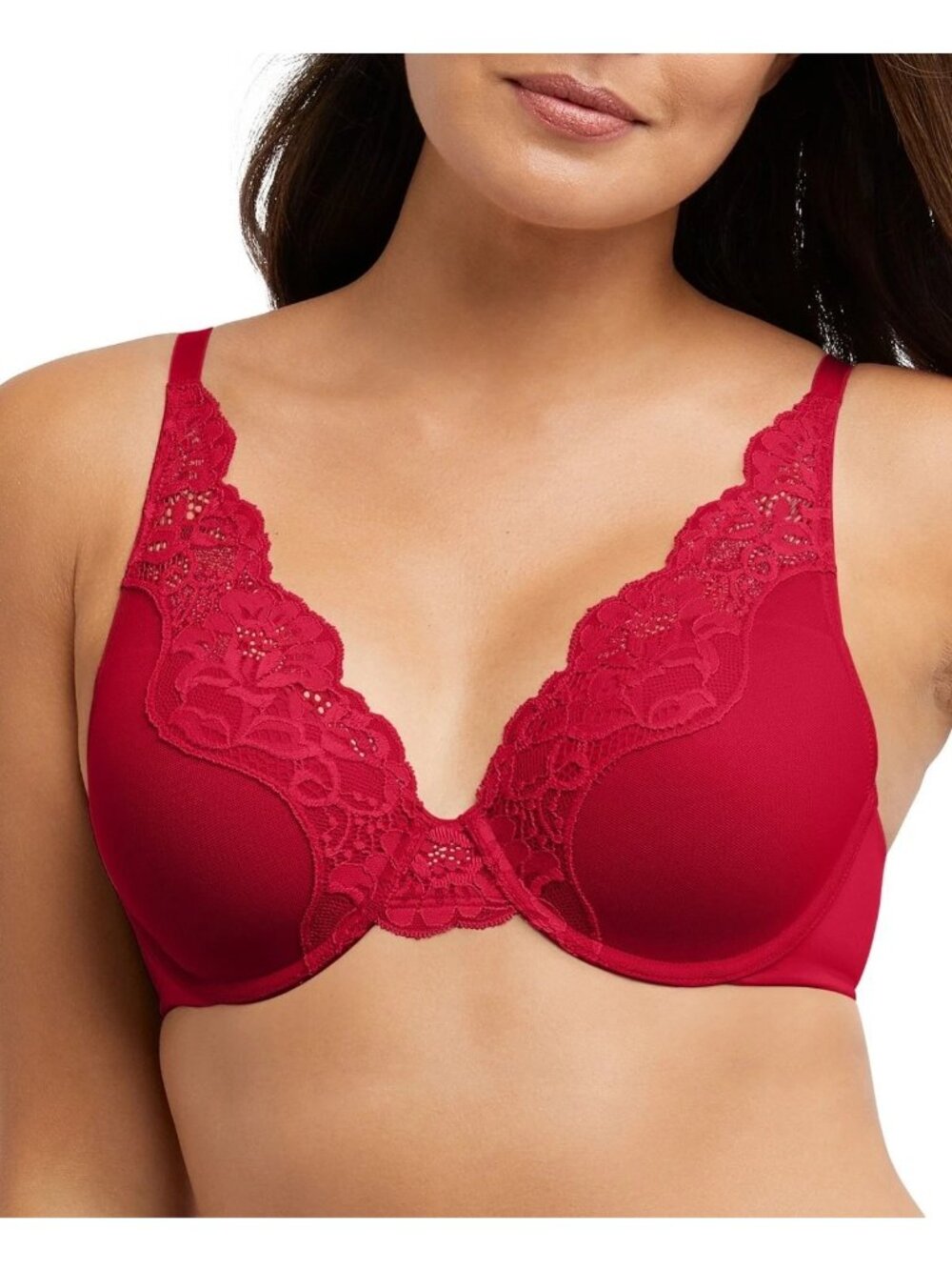BALI Size 36DD Red One Smooth U Comfort Stretch Lace Underwire Bra NEW